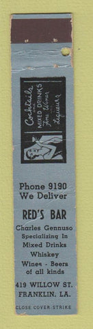 Matchbook Cover - Red's Bar Franklin LA WORN 12 Strike