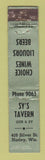 Matchbook Cover - Sy's Tavern Hurley WI ADVANCE WORN 12 Strike