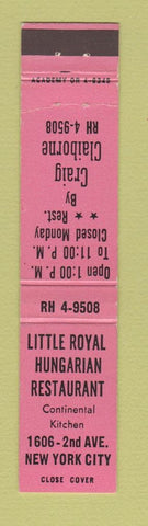 Matchbook Cover - Little Royal Hungarian Restaurant New York City 12 Strike