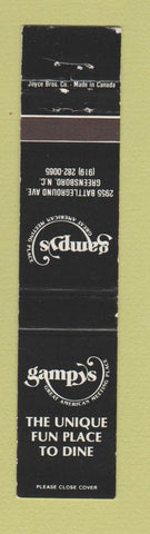 Matchbook Cover - Gampys Restaurant Greensboro NC 12 Strike