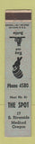 Matchbook Cover - The Spot Medford OR ADVANCE WEAR 12 Strike