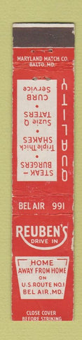 Matchbook Cover - Reuben's Drive In Bel Air MD WEAR 12 Strike