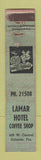 Matchbook Cover - Lamar Hotel Coffee Shop Orlando FL ADVANCE WORN 12 Strike