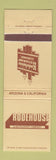 Matchbook Cover - Rodehouse Restaurant AZ CA Stockton Phoenix Fresno