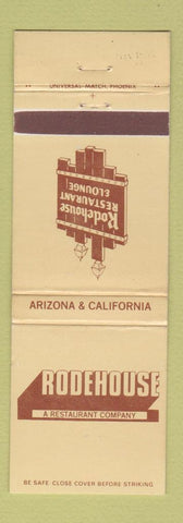 Matchbook Cover - Rodehouse Restaurant AZ CA Stockton Phoenix Fresno