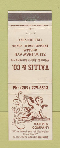 Matchbook Cover - Vallis Wine Spirits Liquor Fresno CA