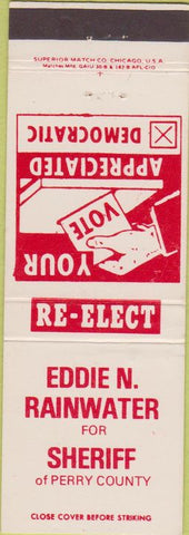 Matchbook Cover - Vote Eddie Rainwater for Sherrif Perry County