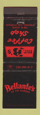 Matchbook Cover - Bellante's Mr B's Coffee Shop Fresno CA WEAR