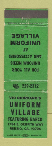 Matchbook Cover - Vic Giordano's Uniform Village Fresno CA WEAR