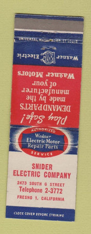 Matchbook Cover - Wagner Motors Snider Electric Fresno CA