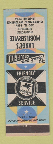Matchbook Cover - Mobil oil gas Lange's Cheyenne WY