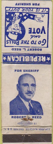 Matchbook Cover - Vote Robert Reed Sheriff WGAL TV