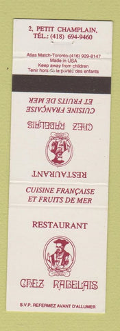 Matchbook Cover - Restaurant Chez Rabelais Quebec QC