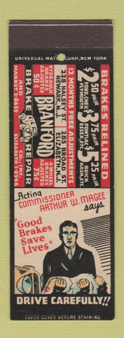 Matchbook Cover - Branford Brake Repair Newark Elizabeth NJ