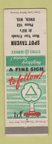 Matchbook Cover - Cities oil gas Spot Tavern Owen WI