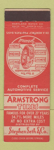 Matchbook Cover - Armstrong Tires Stephen Seth Baltimore MD