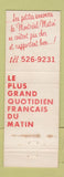Matchbook Cover - Montreal Matin QC