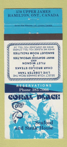 Matchbook Cover - Coral Place Seafood Restaurant Hamilton ON 30 Strike