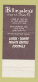 Matchbook Cover Billingsley's Restaurant Los Angeles Van Nuys CA WEAR 30 Strike