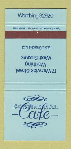 Matchbook Cover - Continental Cafe Worthing West Sussex UK 30 Strike