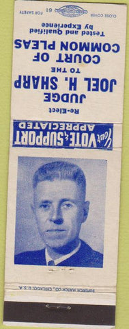 Matchbook Cover - Vote Judge Joel Sharp Common Pleas