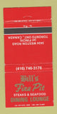 Matchbook Cover - Bill's Fire Pit Toronto ON WEAR 30 Strike