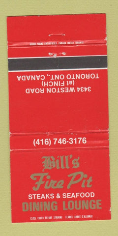 Matchbook Cover - Bill's Fire Pit Toronto ON WEAR 30 Strike