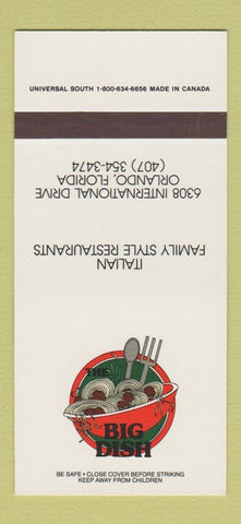 Matchbook Cover - Big Dish Italian Restaurant Orlando FL SAMPLE 30 Strike