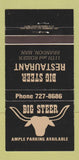 Matchbook Cover - Big Steer Restaurant Brandon MB WEAR 30 Strike