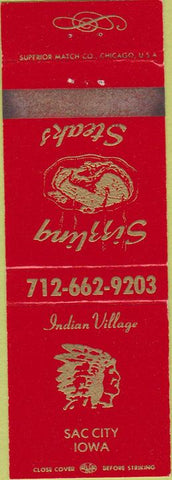 Matchbook Cover - Indian Village Restaurant Sac City IA