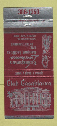 Matchbook Cover - Club Casablanca Lincoln Park MI 30 Strike