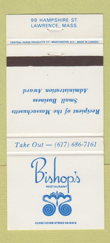 Matchbook Cover - Bishop's Restaurant Lawrence MA  30 Strike