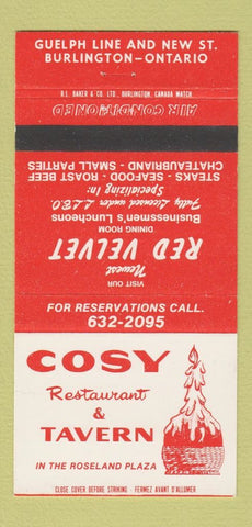 Matchbook Cover - Cosy Restaurant Tavern Burlington ON 30 Strike