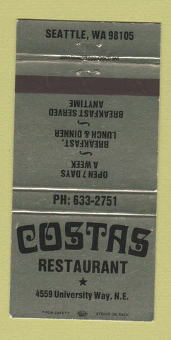 Matchbook Cover - Costas Restaurant Seattle WA 30 Strike