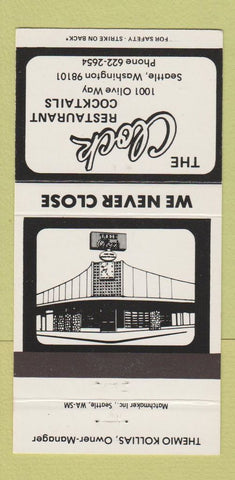 Matchbook Cover - The Clock Restaurant Seattle WA 30 Strike