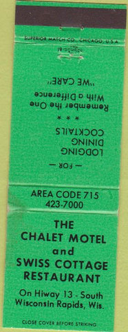 Matchbook Cover - Chalet Motel  Wisconsin Rapids WI WEAR