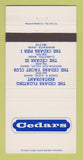 Matchbook Cover - Cedars Restaurnat Coeur D'Alene ID Kennewick WA 30 Strike
