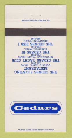 Matchbook Cover - Cedars Restaurnat Coeur D'Alene ID Kennewick WA 30 Strike