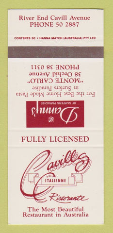 Matchbook Cover - Danny's Cavilles Italian Restaurant Australia SAMPLE 30 Strike