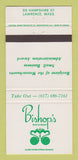 Matchbook Cover - Bishop's Restaurant Lawrence MA GREEN FONT 30 Strike