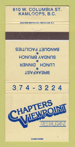 Matchbook Cover - Chapters Viewpoint Restaurant Kamloops BC 30 Strike