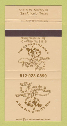 Matchbook Cover - Chaps Restaurant San Antonio TX 30 Strike