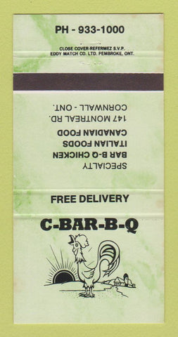 Matchbook Cover - C BBQ Cornwall ON rooster GREEN 30 Strike