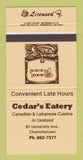 Matchbook Cover - Cedar's Eatery Charlottetown PEI PE 30 Strike