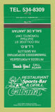 Matchbook Cover - Restaurant Sports Bar Grill Cabana Toronto ON WEAR 30 Strike