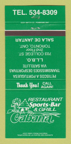 Matchbook Cover - Restaurant Sports Bar Grill Cabana Toronto ON WEAR 30 Strike