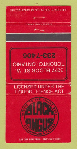 Matchbook Cover - Black Angus Toronto ON WEAR 30 Strike