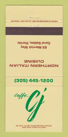 Matchbook Cover - Caffe CJ Italian Restaurant Coral Gables FL 30 Strike