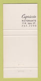 Matchbook Cover - Capriccio Ristorante New York City 30 Strike