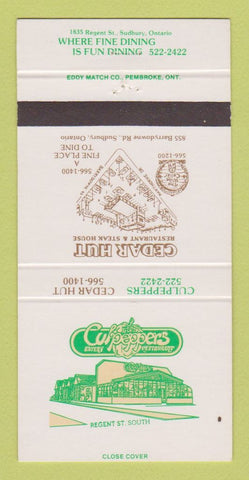 Matchbook Cover - Culpepper's Restaurant Sudbury ON Cedar Hut 30 Strike